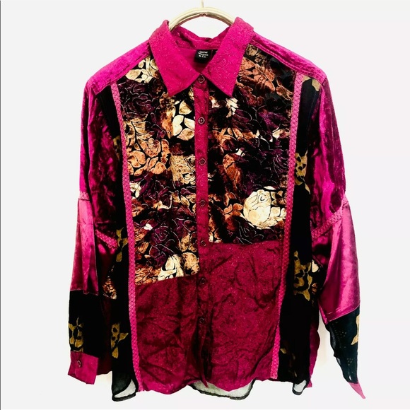 Vintage Velvet Blouse Sheer Brocade Burn Out Size 20 - Picture 1 of 12